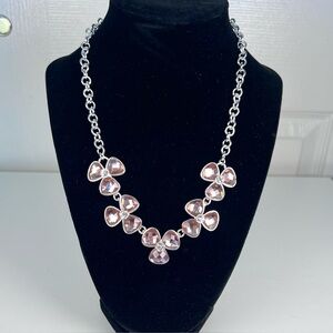 Soft Pink Flower Cable Chained Statement Necklace EUC